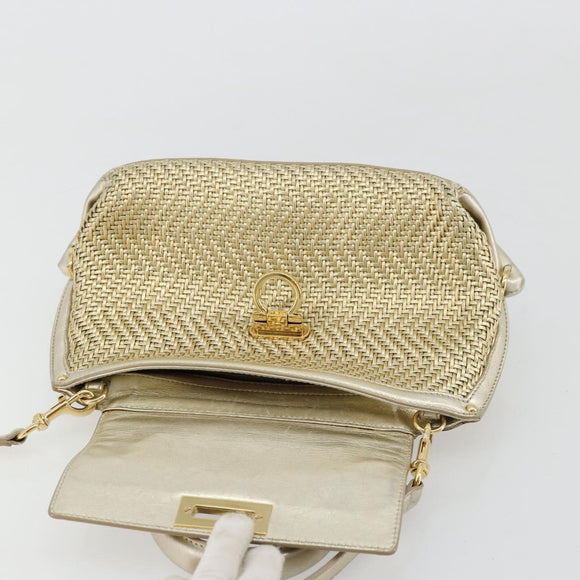 Salvatore Ferragamo Sofia Gancini Hand Bag Leather 2way Gold Auth 179912A