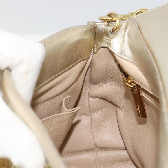 Salvatore Ferragamo Sofia Gancini Hand Bag Leather 2way Gold Auth 179912A