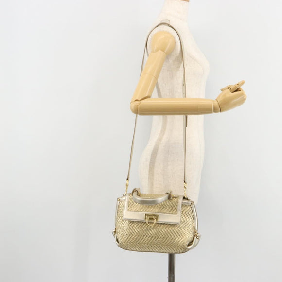 Salvatore Ferragamo Sofia Gancini Hand Bag Leather 2way Gold Auth 179912A