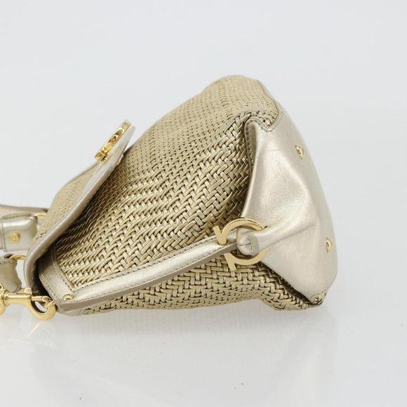 Salvatore Ferragamo Sofia Gancini Hand Bag Leather 2way Gold Auth 179912A