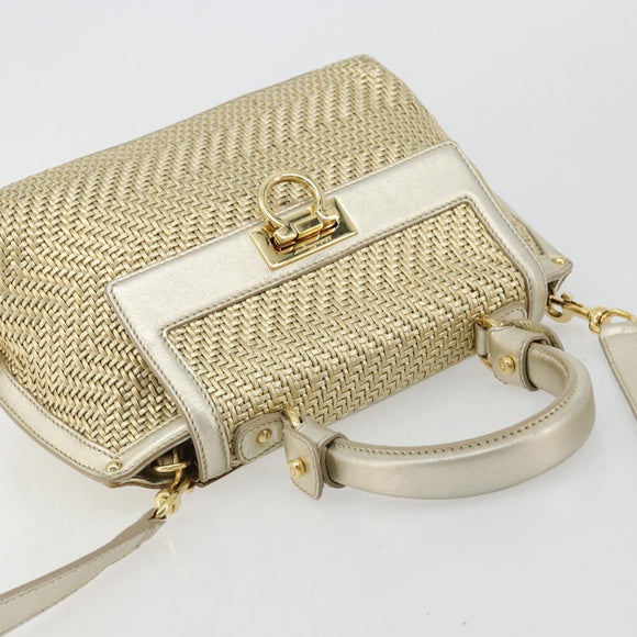 Salvatore Ferragamo Sofia Gancini Hand Bag Leather 2way Gold Auth 179912A