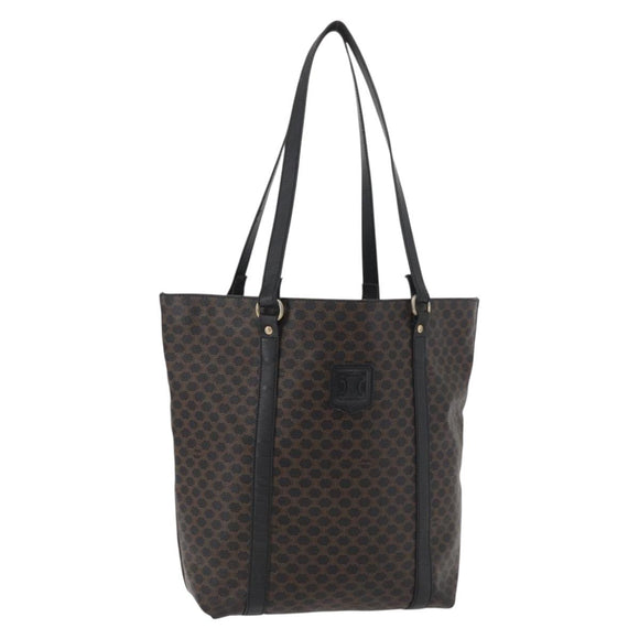 CELINE Macadam Canvas Draagtas PVC Leer Zwart Goud Auth 179914