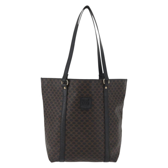 CELINE Macadam Canvas Draagtas PVC Leer Zwart Goud Auth 179914