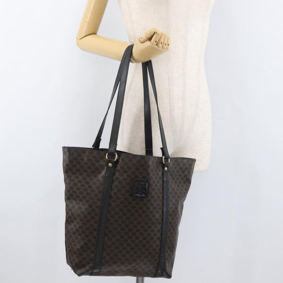 CELINE Macadam Canvas Draagtas PVC Leer Zwart Goud Auth 179914
