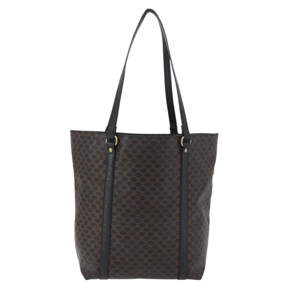 CELINE Macadam Canvas Draagtas PVC Leer Zwart Goud Auth 179914