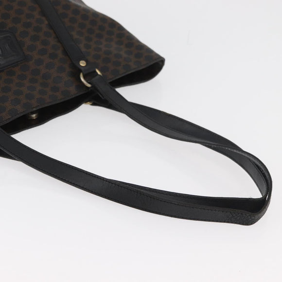 CELINE Macadam Canvas Draagtas PVC Leer Zwart Goud Auth 179914