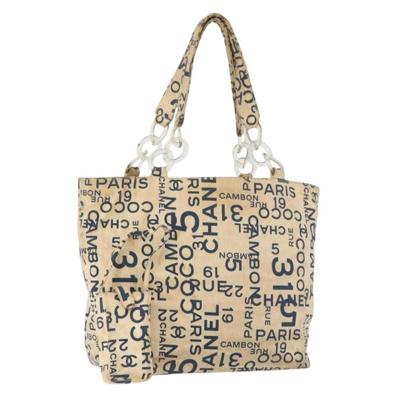 CHANEL By Sea Line Tote Bag Canvas White Silver CC Auth 179915
