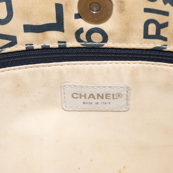 CHANEL By Sea Line Tote Bag Canvas White Silver CC Auth 179915