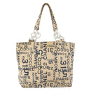CHANEL By Sea Line Tote Bag Canvas White Silver CC Auth 179915-13