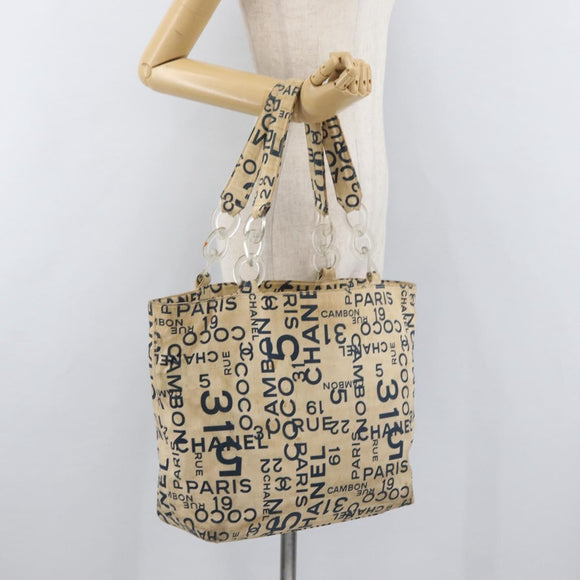 CHANEL By Sea Line Tote Bag Canvas White Silver CC Auth 179915