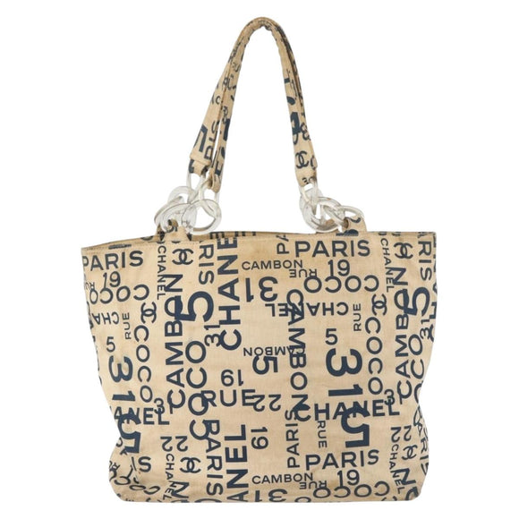 CHANEL By Sea Line Tote Bag Canvas White Silver CC Auth 179915