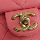CHANEL Matelasse Chain Shoulder Bag Lamb Skin Gold Pink CC Auth 179920SAM-18