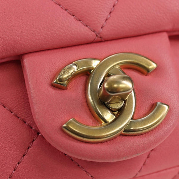 CHANEL Matelasse Chain Shoulder Bag Lamb Skin Gold Pink CC Auth 179920SAM