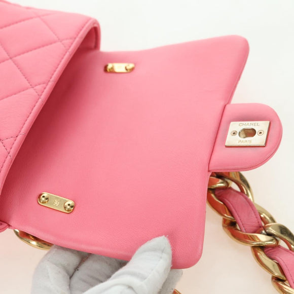 CHANEL Matelasse Chain Shoulder Bag Lamb Skin Gold Pink CC Auth 179920SAM