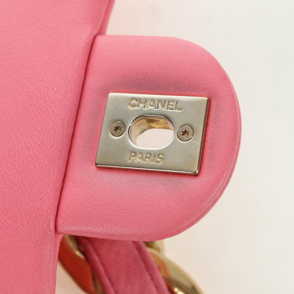 CHANEL Matelasse Chain Shoulder Bag Lamb Skin Gold Pink CC Auth 179920SAM