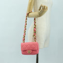 CHANEL Matelasse Chain Shoulder Bag Lamb Skin Gold Pink CC Auth 179920SAM-26