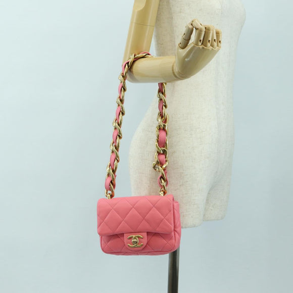CHANEL Matelasse Chain Shoulder Bag Lamb Skin Gold Pink CC Auth 179920SAM