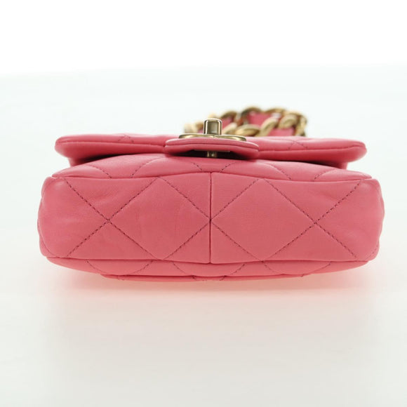 CHANEL Matelasse Chain Shoulder Bag Lamb Skin Gold Pink CC Auth 179920SAM