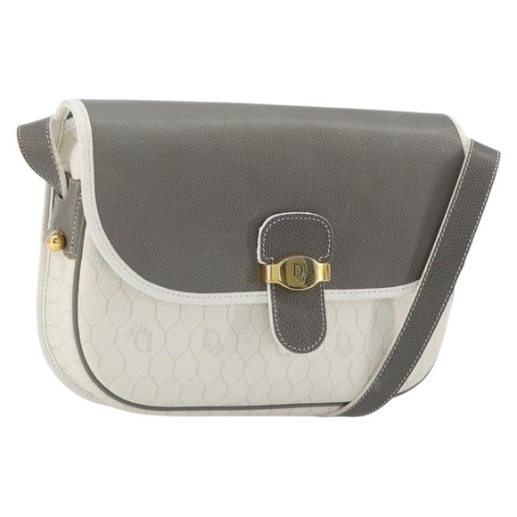 Christian Dior Honeycomb Canvas Shoulder Bag PVC White Gold Auth 179931