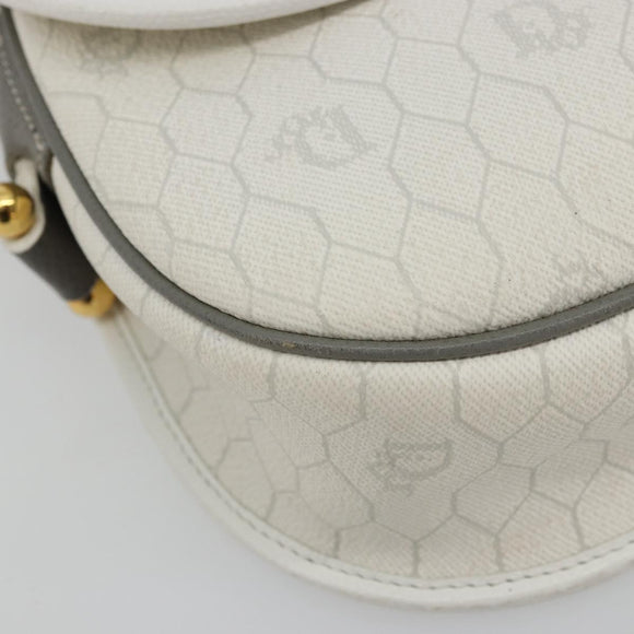 Christian Dior Honeycomb Canvas Shoulder Bag PVC White Gold Auth 179931