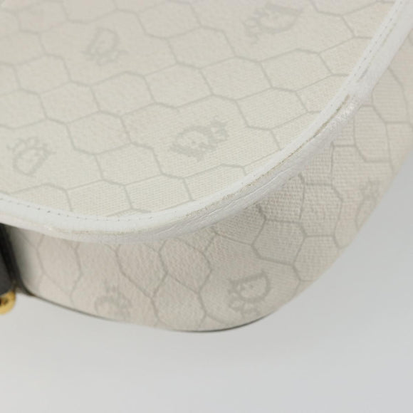 Christian Dior Honeycomb Canvas Shoulder Bag PVC White Gold Auth 179931