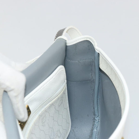 Christian Dior Honeycomb Canvas Shoulder Bag PVC White Gold Auth 179931