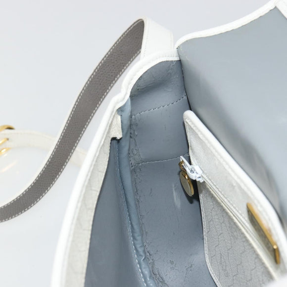 Christian Dior Honeycomb Canvas Shoulder Bag PVC White Gold Auth 179931