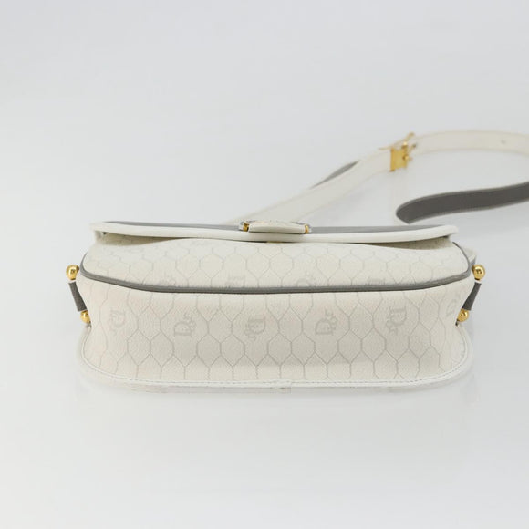 Christian Dior Honeycomb Canvas Shoulder Bag PVC White Gold Auth 179931