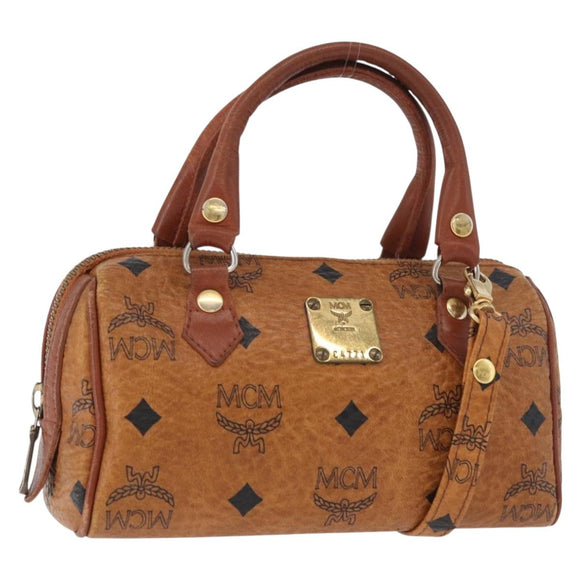 MCM Logogram Vicetos Mini Boston Bag PVC 2way Brown Gold Auth 179932
