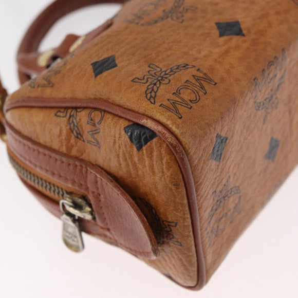 MCM Logogram Vicetos Mini Boston Bag PVC 2way Brown Gold Auth 179932