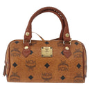 MCM Logogram Vicetos Mini Boston Bag PVC 2way Brown Gold Auth 179932-2