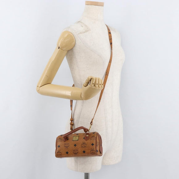 MCM Logogram Vicetos Mini Boston Bag PVC 2way Brown Gold Auth 179932