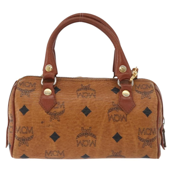 MCM Logogram Vicetos Mini Boston Bag PVC 2way Brown Gold Auth 179932