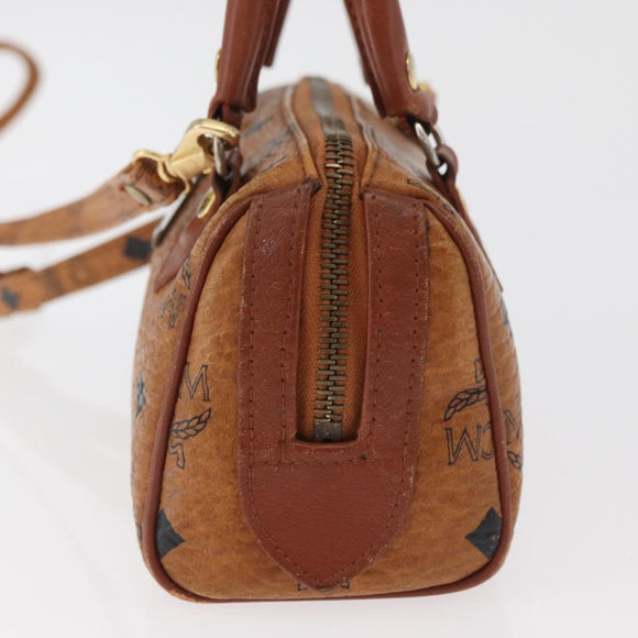 MCM Logogram Vicetos Mini Boston Bag PVC 2way Brown Gold Auth 179932