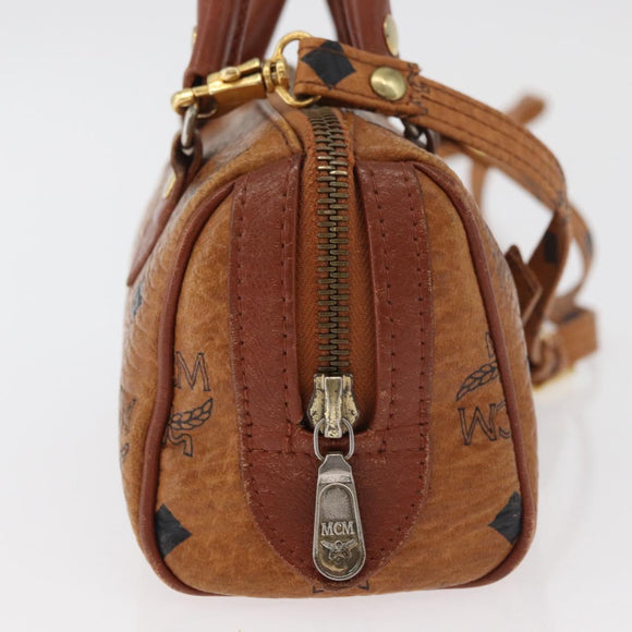 MCM Logogram Vicetos Mini Boston Bag PVC 2way Brown Gold Auth 179932