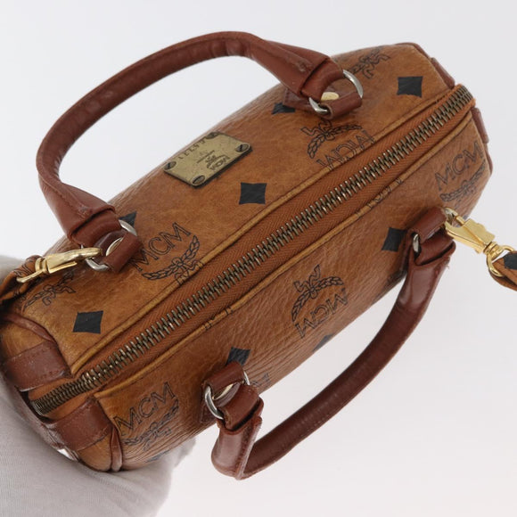 MCM Logogram Vicetos Mini Boston Bag PVC 2way Brown Gold Auth 179932