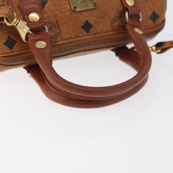 MCM Logogram Vicetos Mini Boston Bag PVC 2way Brown Gold Auth 179932