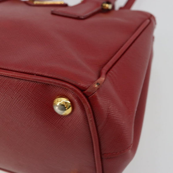 PRADA Handtas Safiano leer 2-weg Rood Goud Authenticatie 179933