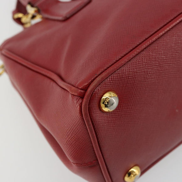PRADA Handtas Safiano leer 2-weg Rood Goud Authenticatie 179933