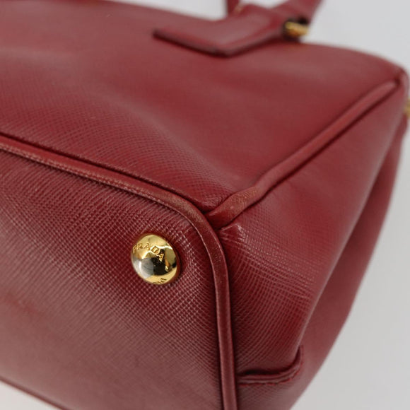 PRADA Handtas Safiano leer 2-weg Rood Goud Authenticatie 179933