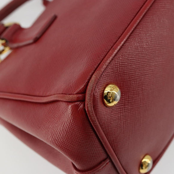 PRADA Handtas Safiano leer 2-weg Rood Goud Authenticatie 179933