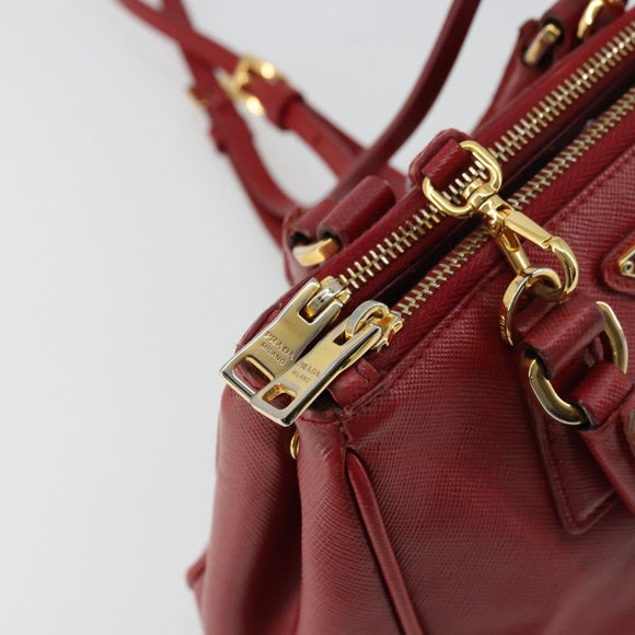 PRADA Handtas Safiano leer 2-weg Rood Goud Authenticatie 179933