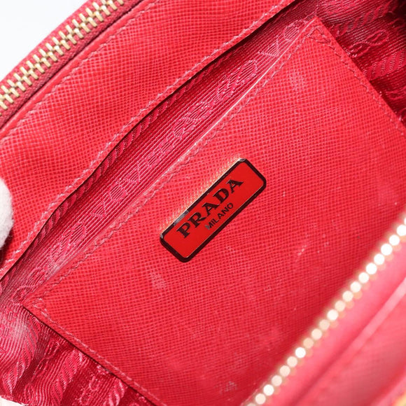 PRADA Handtas Safiano leer 2-weg Rood Goud Authenticatie 179933