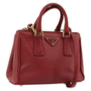 PRADA Handtas Safiano leer 2-weg Rood Goud Authenticatie 179933-1