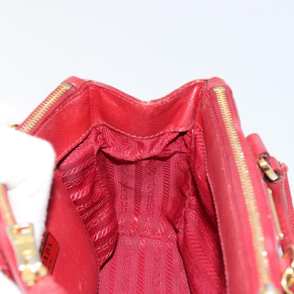 PRADA Handtas Safiano leer 2-weg Rood Goud Authenticatie 179933