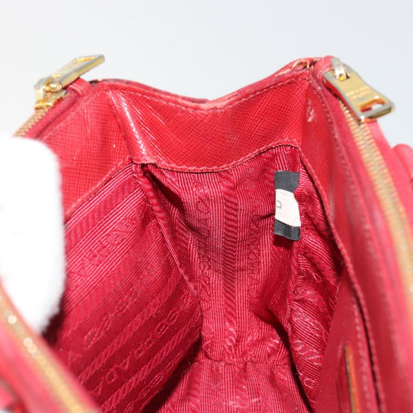 PRADA Handtas Safiano leer 2-weg Rood Goud Authenticatie 179933