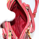 PRADA Handtas Safiano leer 2-weg Rood Goud Authenticatie 179933-25
