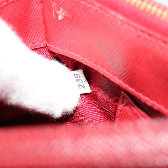 PRADA Handtas Safiano leer 2-weg Rood Goud Authenticatie 179933