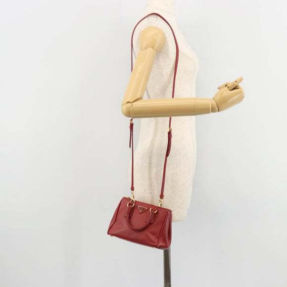 PRADA Handtas Safiano leer 2-weg Rood Goud Authenticatie 179933