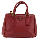 PRADA Handtas Safiano leer 2-weg Rood Goud Authenticatie 179933-13
